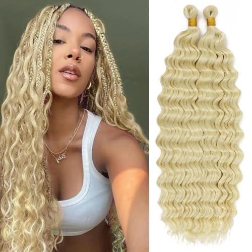 Eerya Long Curly Braiding Hair 18 Inch 2 Packs Blonde Ocean Wave Crochet Hair for Black Women Deep Wave Braiding Hair for Boho Braids 18 inch 613